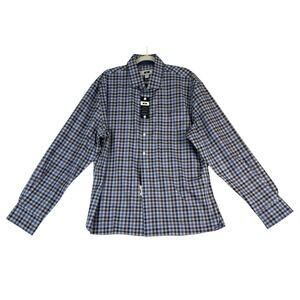Joseph Abboud Shirt Blue & Brown Check Long Sleeve Button Down XXL Cotton NWT